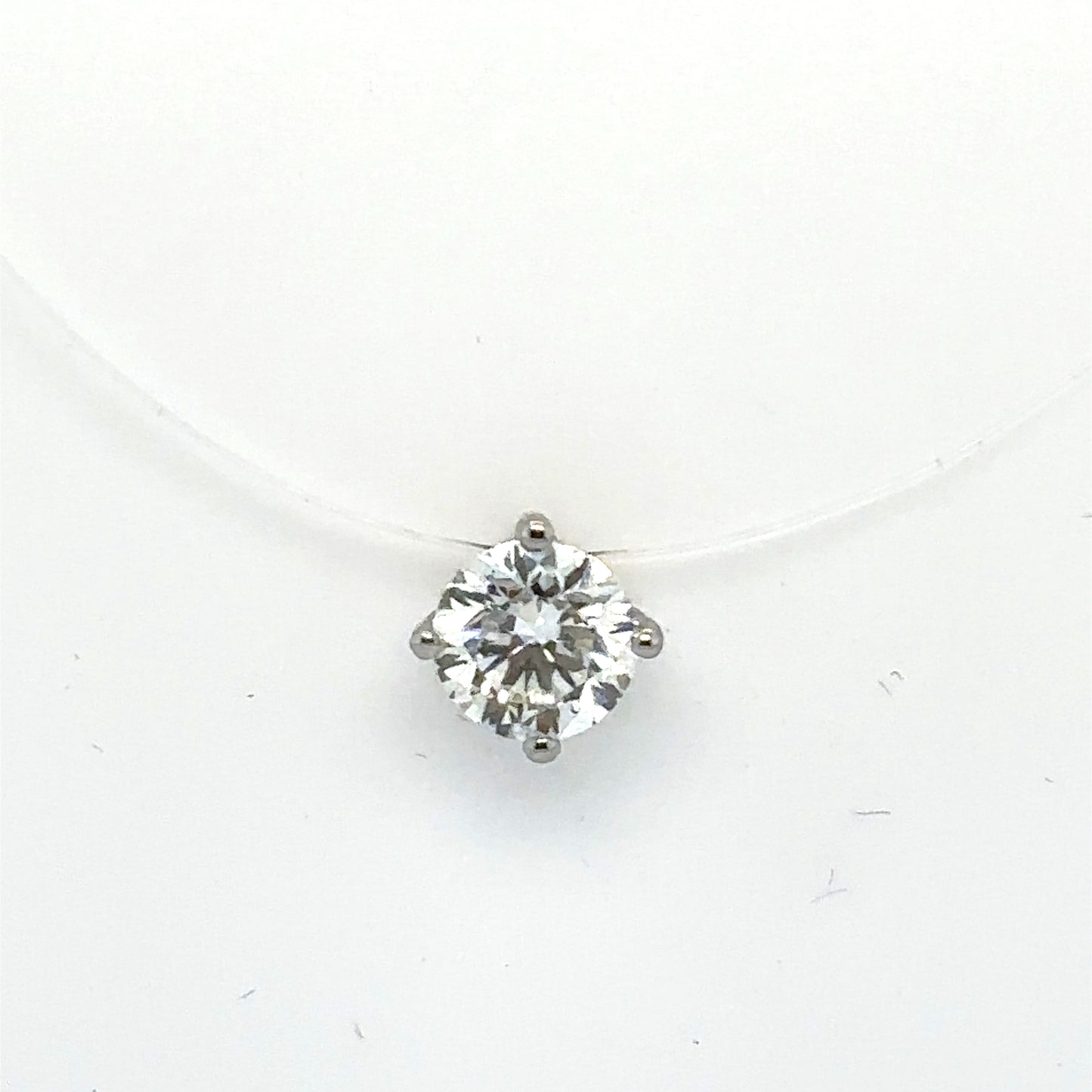 000927 - Bespoke 0.91ct Round Brilliant Cut Natural Diamond "Floating" Pendant Necklace In Platinum 4 Claw