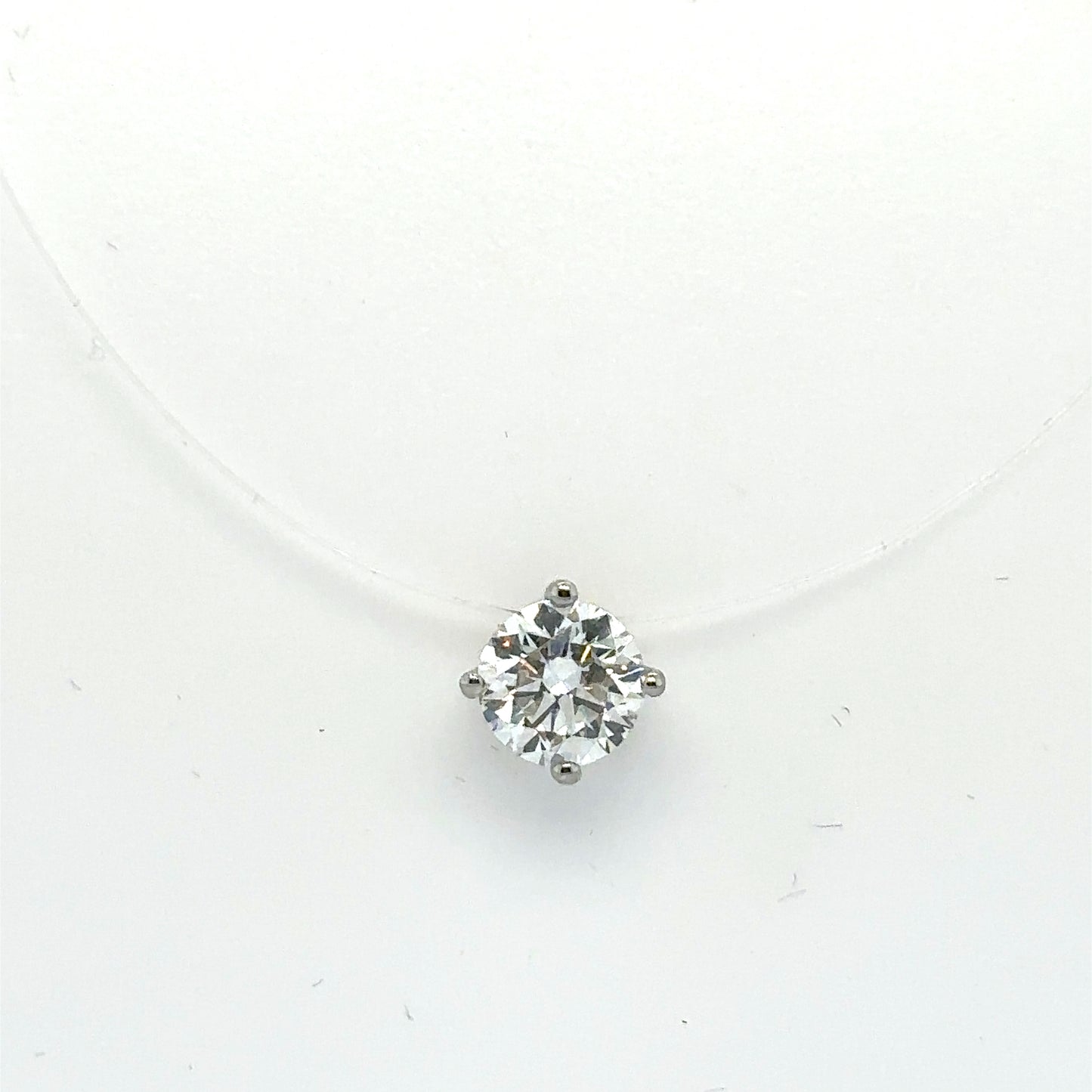 000927 - Bespoke 0.91ct Round Brilliant Cut Natural Diamond "Floating" Pendant Necklace In Platinum 4 Claw