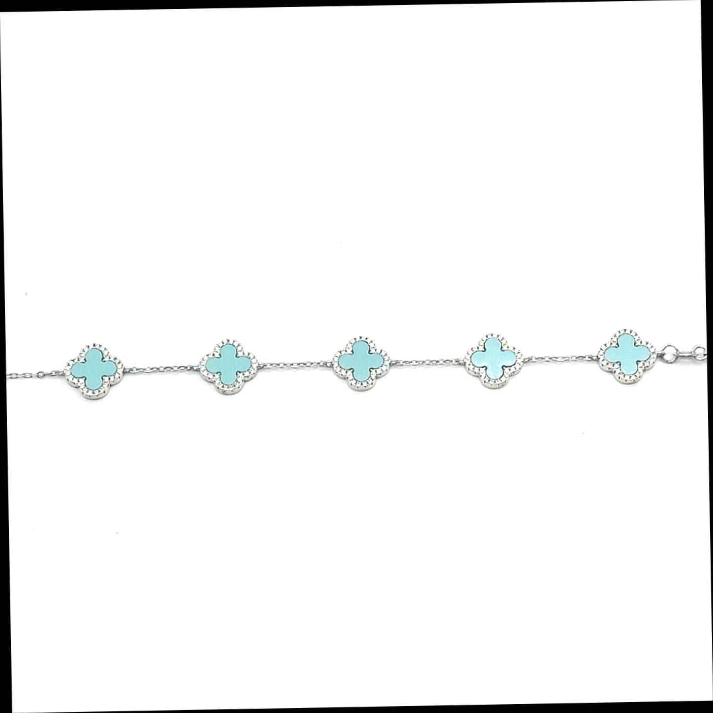 925 turquoise enamel cz 5 clover bracelet