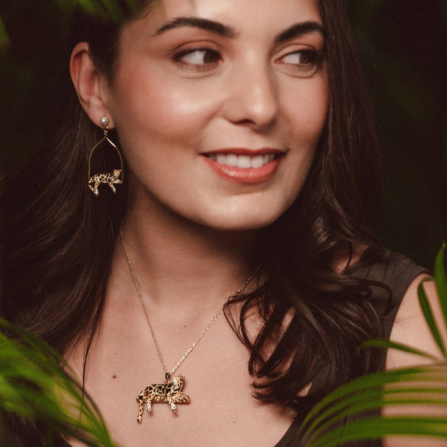 Gold Plated Clouded Leopards Triangle Hoop Drop Earrings