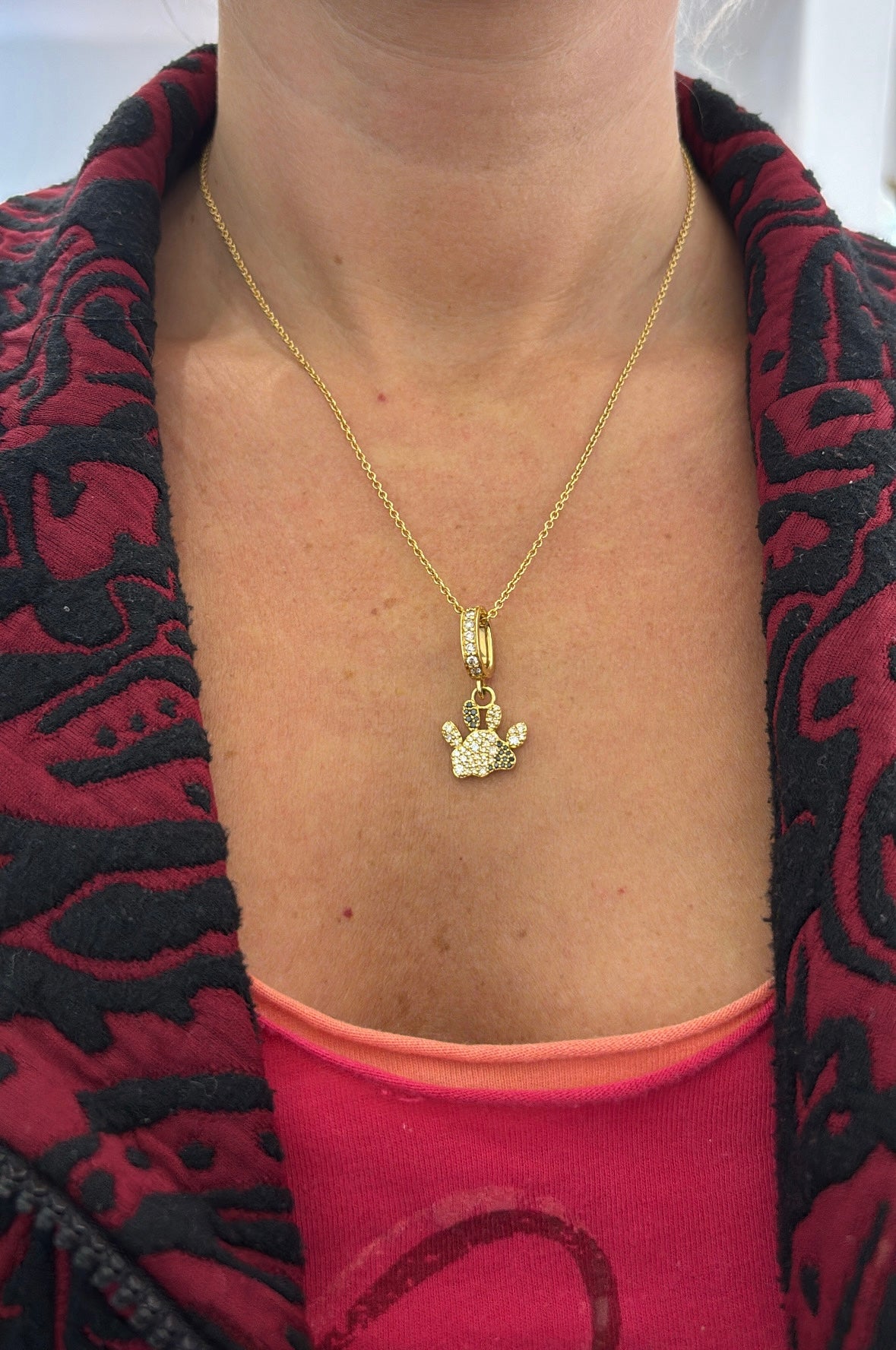 Bespoke Pet Paw Diamond Set "Lucky" Pendant Necklace in 18ct Yellow Gold Adjustable 18" to 16" Necklace