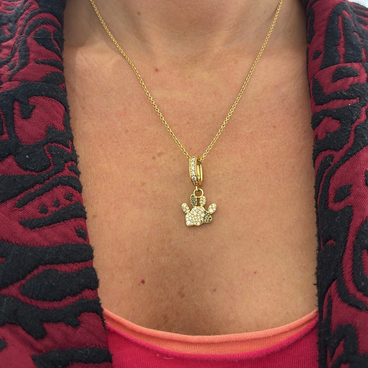 Bespoke Pet Paw Diamond Set "Lucky" Pendant Necklace in 18ct Yellow Gold Adjustable 18" to 16" Necklace