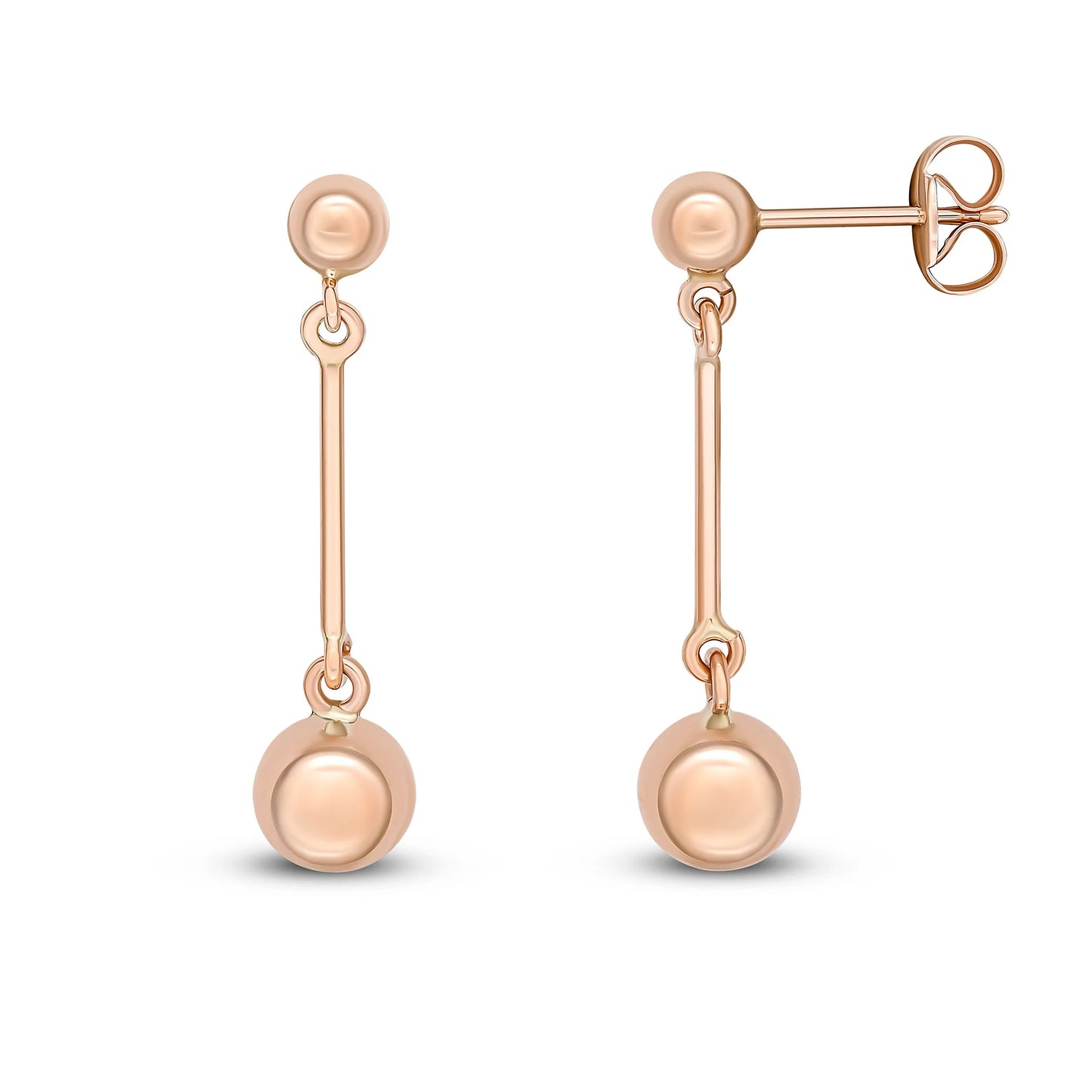 9ct Rose Gold 4mm and 6mm Polished Ball & Bar Drop Earrings