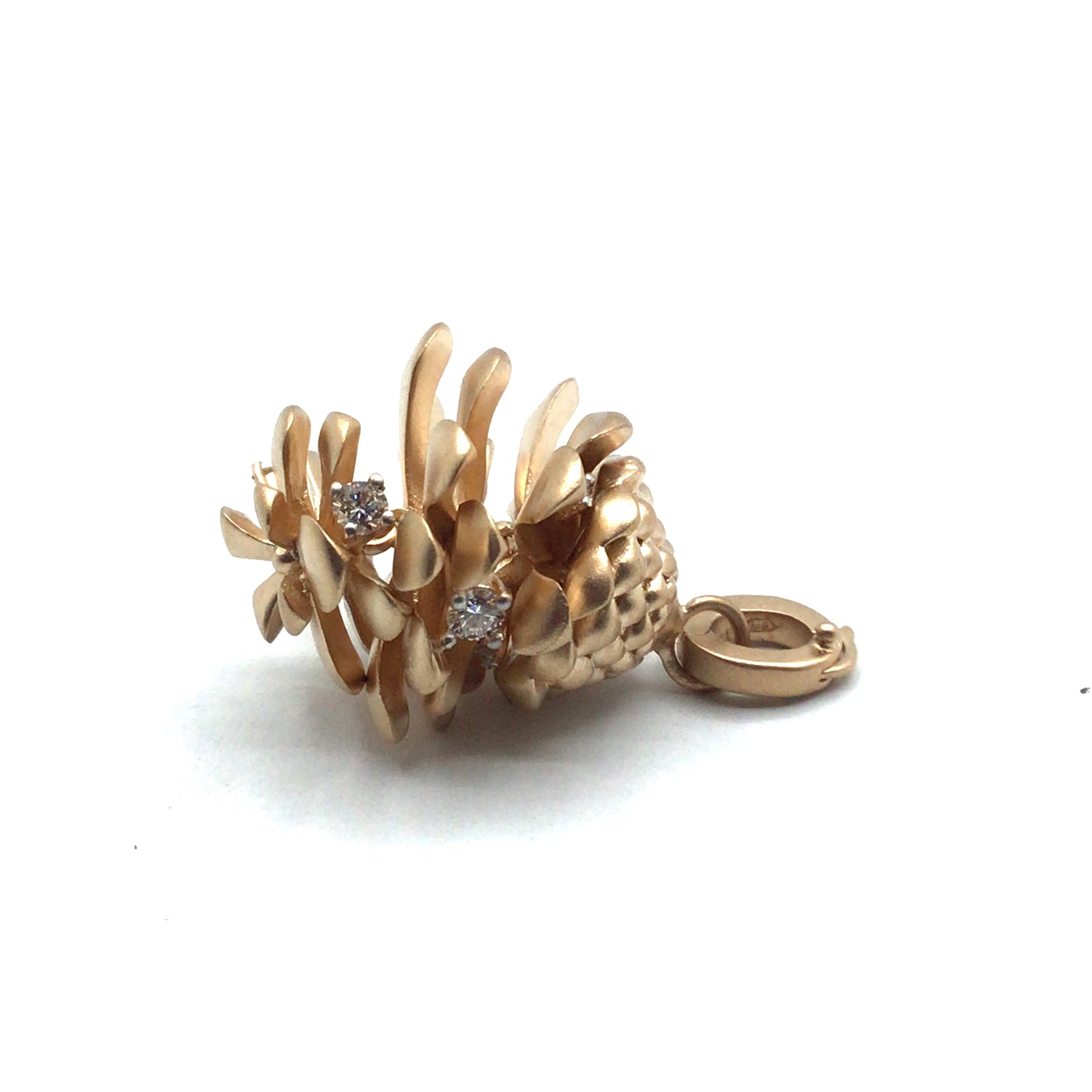 14ct Rose Gold Matte Diamond Pine Cone Pendant