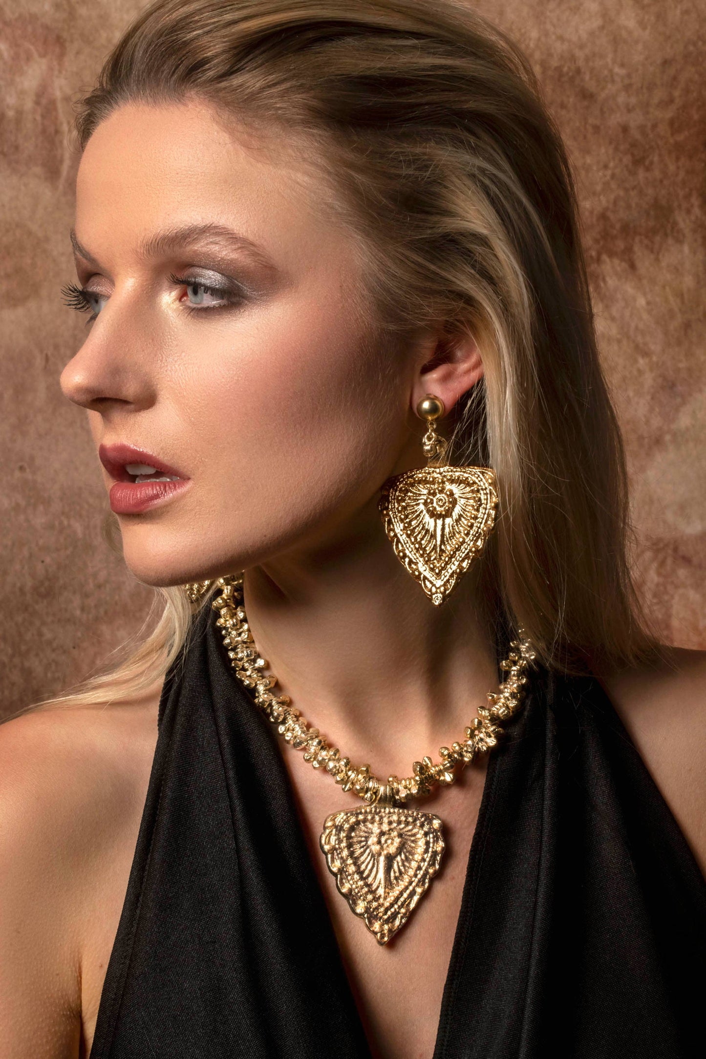 Gold Plated Idila Leaf Pendant and Beaded Necklace