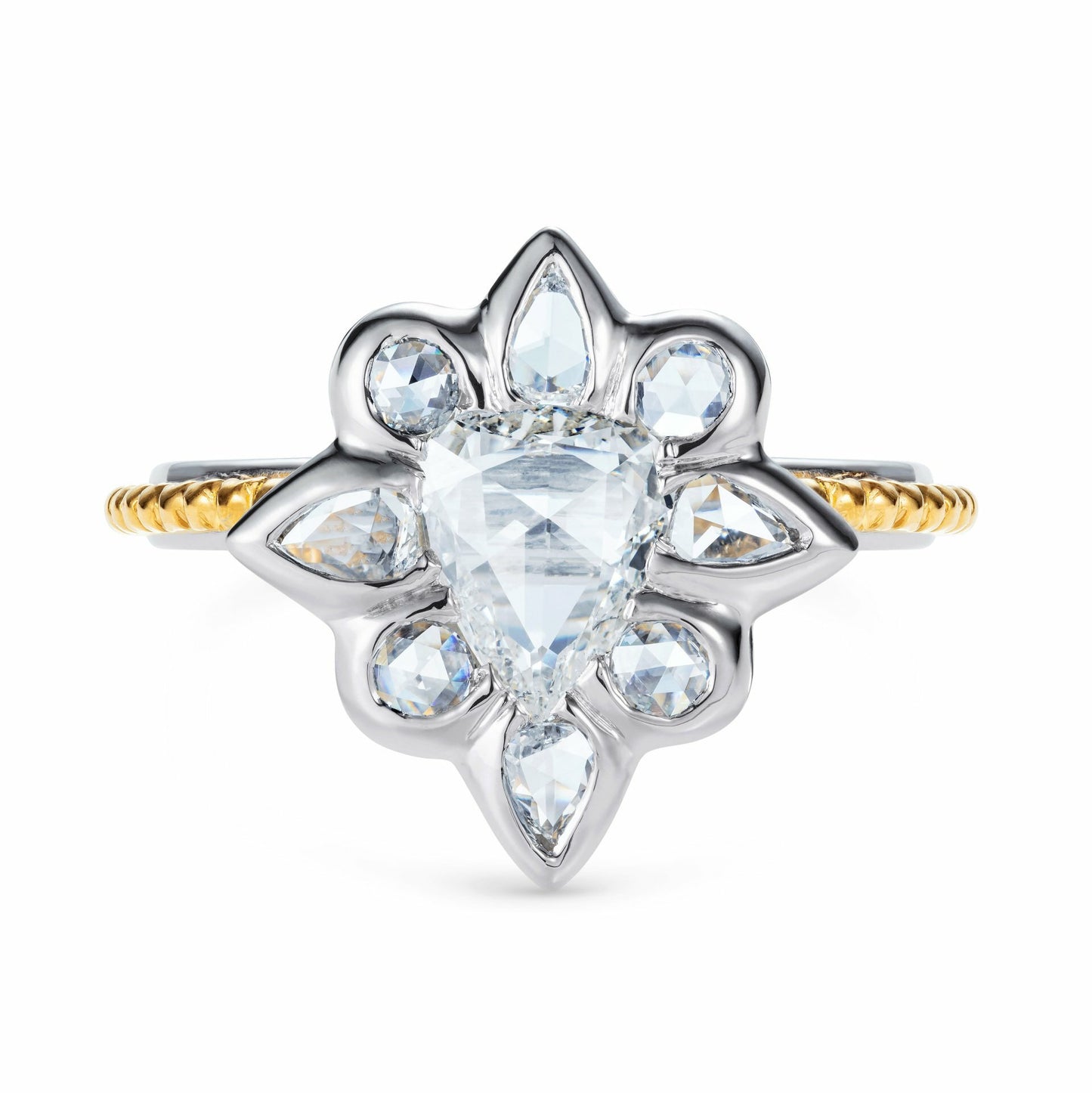 Rose Cut Pear Diamond Ring Platinum And 24ct Yellow Gold