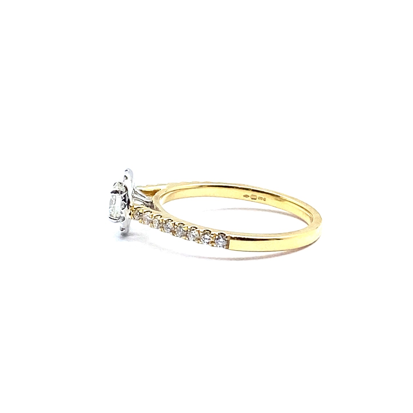 Round Brilliant Diamond Halo Ring with 18ct White Gold Halo and Yellow Gold Diamond Set Band