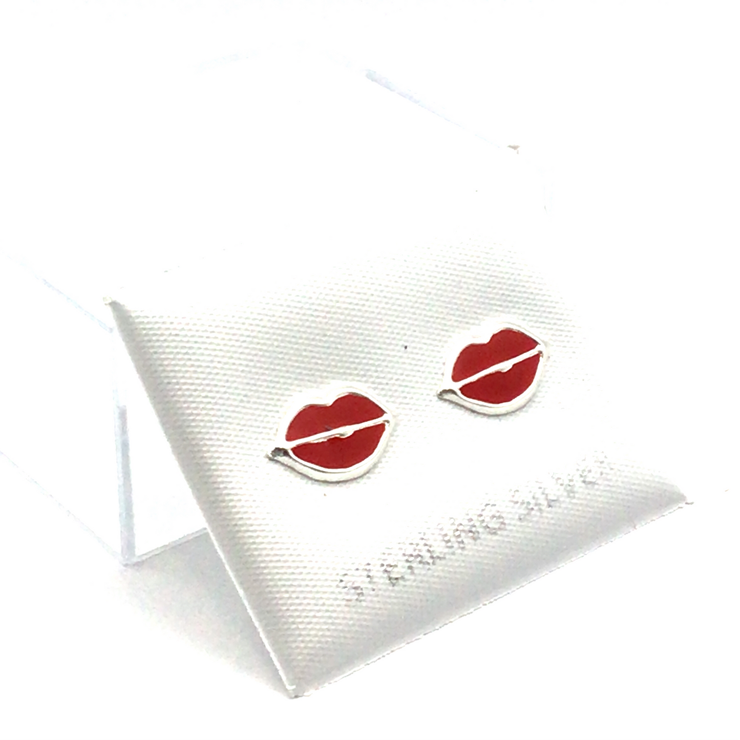 925 Silver Enamel Red lips Stud Earrings