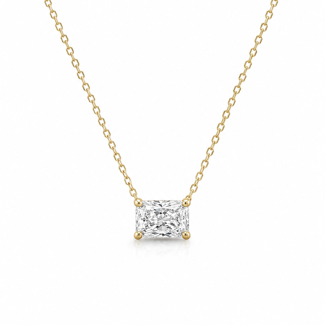 Floating Necklace with 1.01cts Radiant Cut Diamond in 9ct Yellow Gold