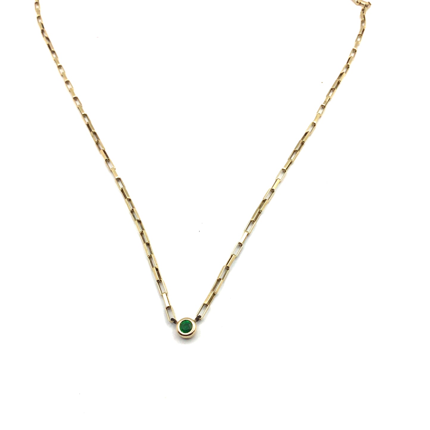 9ct Yellow Gold Emerald Necklace Paperclip Chain