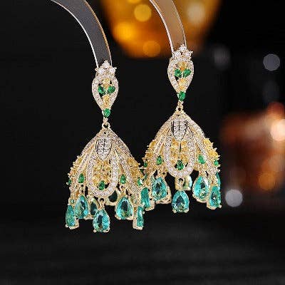 Gold Plated Green Gemstone French Palace Earrings