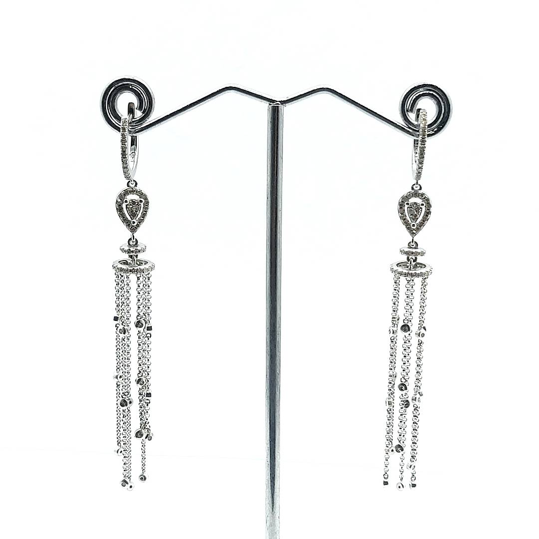 9ct White Gold Dangling Birdcage Diamond Earrings