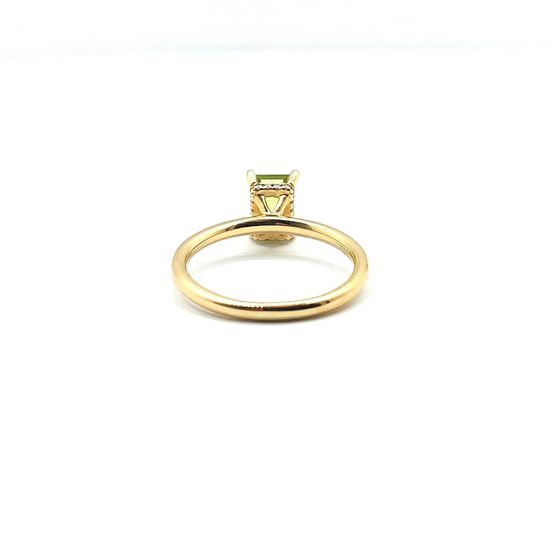 18ct Yellow Gold Diamond and Peridot Emerald Cut Ring