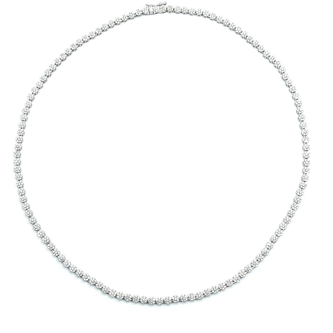 18ct White Gold Diamond Cluster Tennis Necklace
