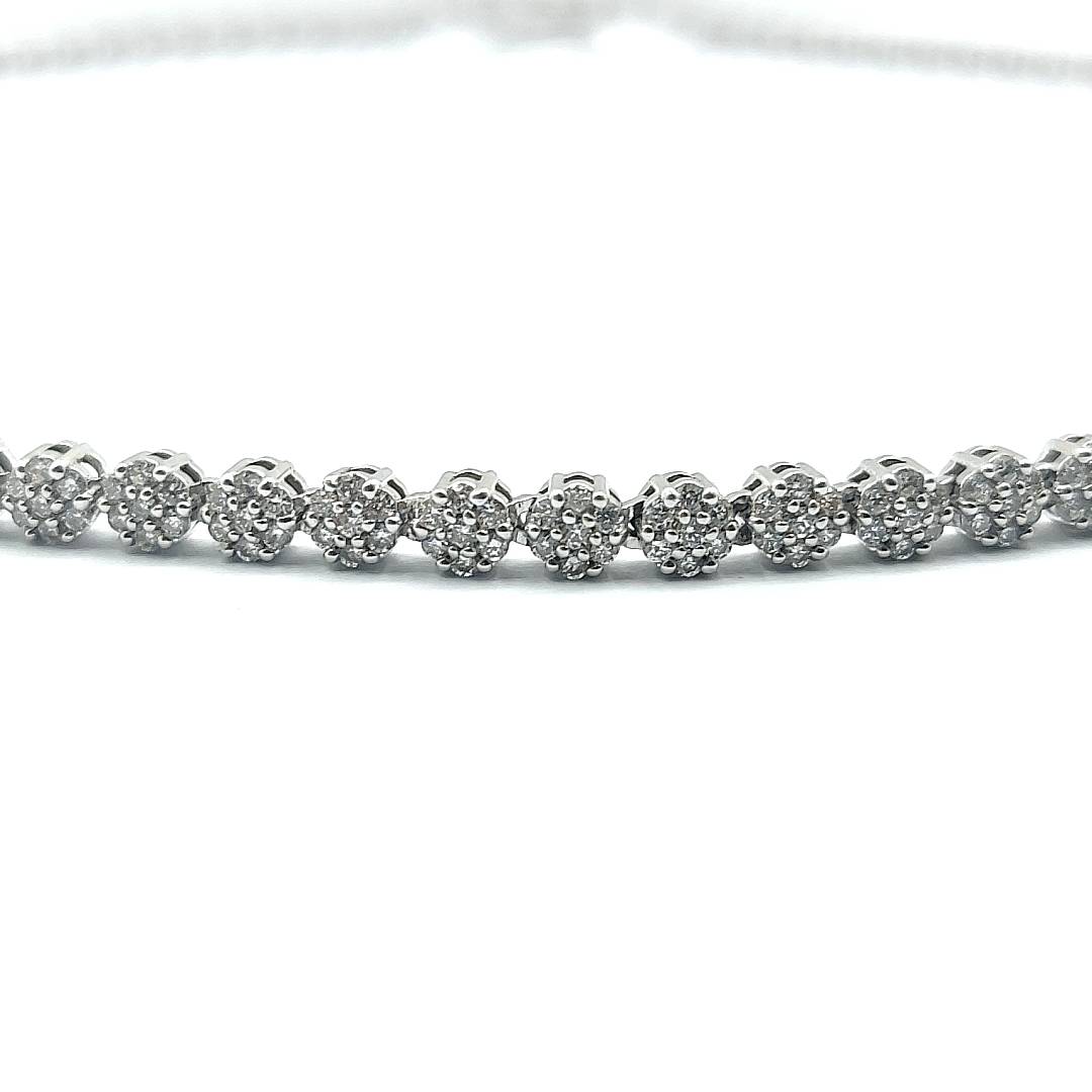 18ct White Gold Diamond Cluster Tennis Necklace