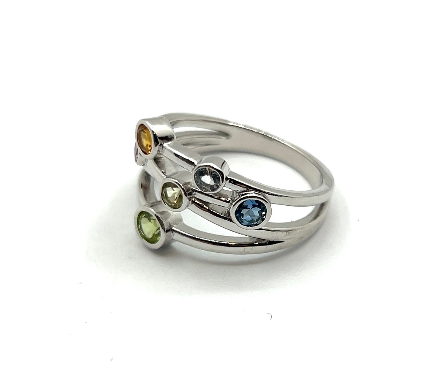 Rainbow Dance Ring In Silver With Multiple Gemstones
