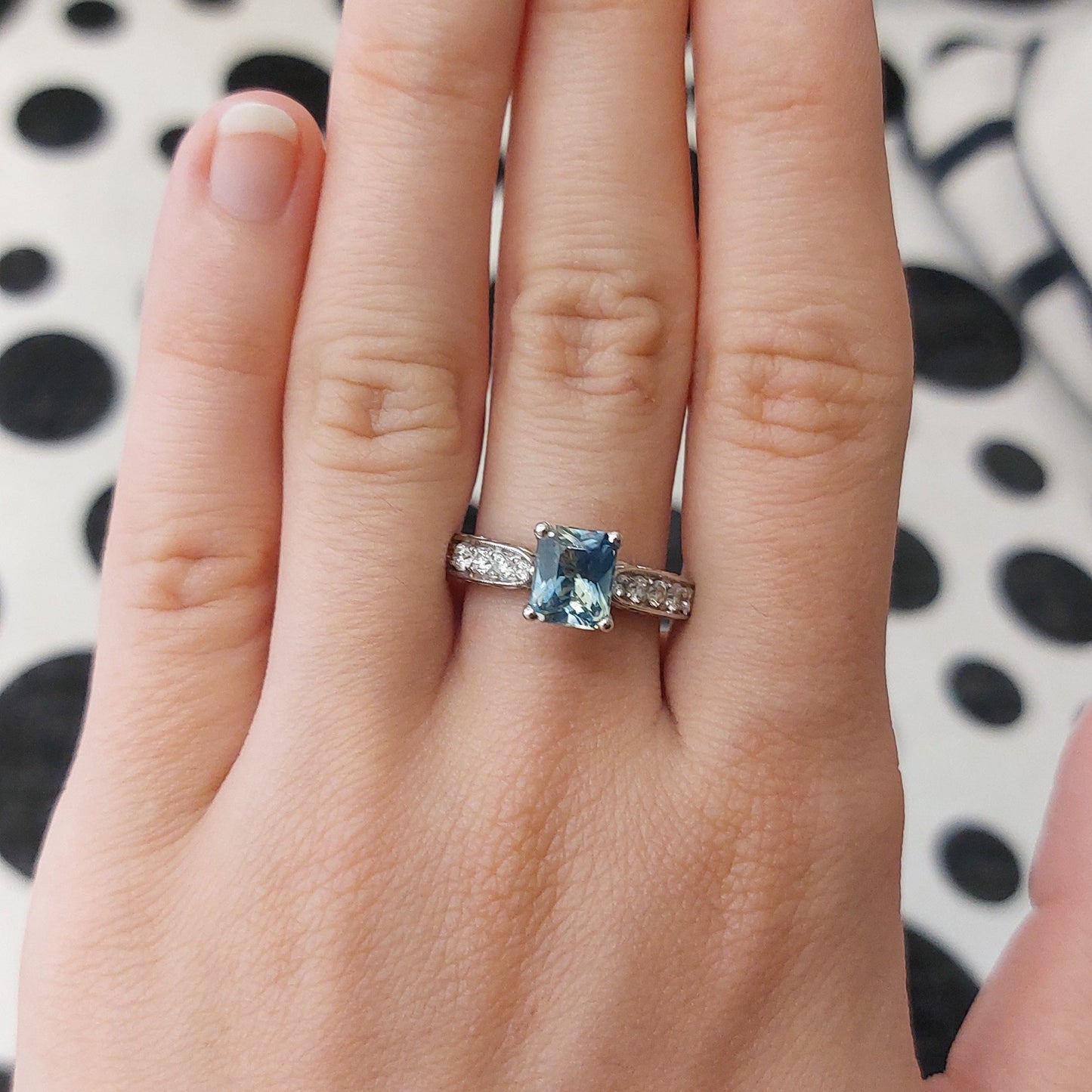 Platinum Vintage Ring set with Ceylon Blue Green Sapphire and Diamonds