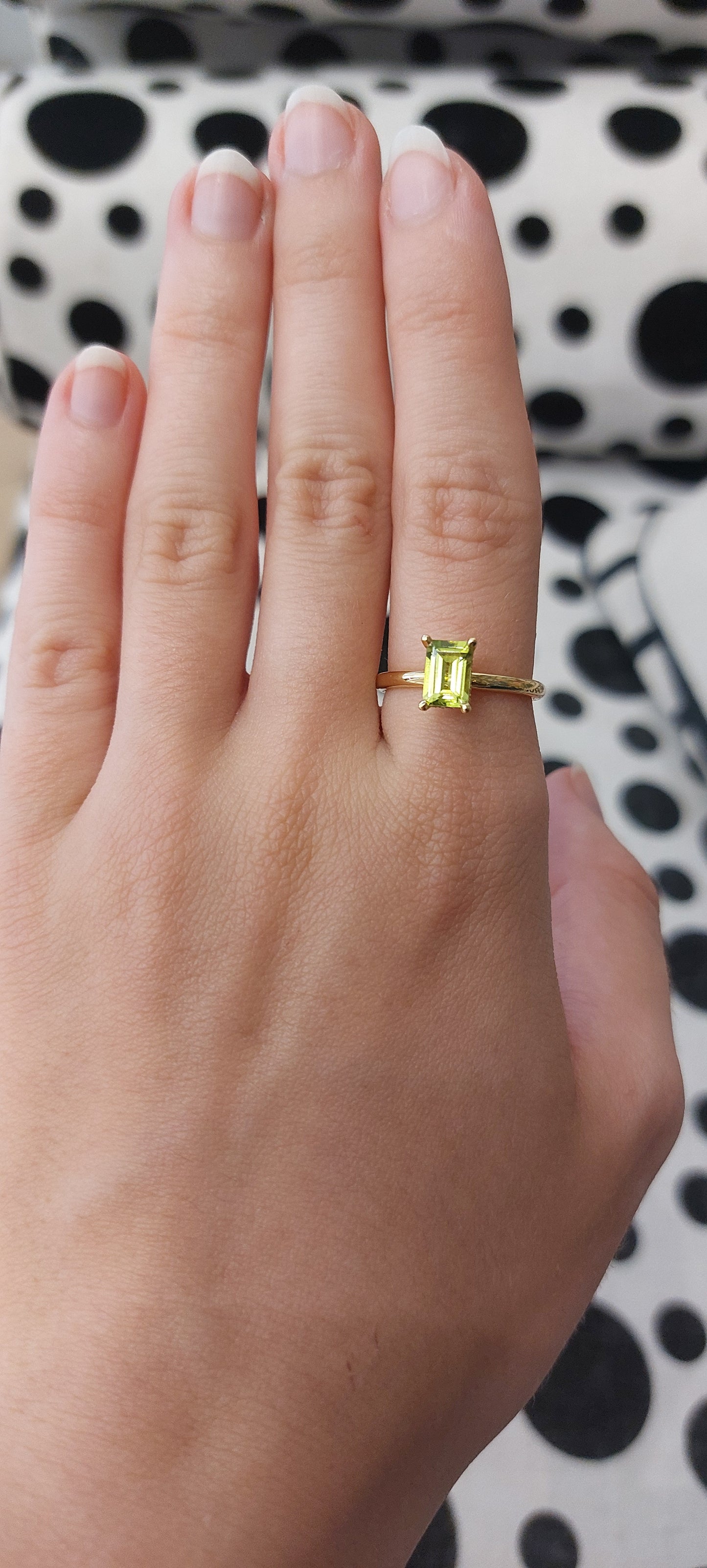 18ct Yellow Gold Diamond and Peridot Emerald Cut Ring