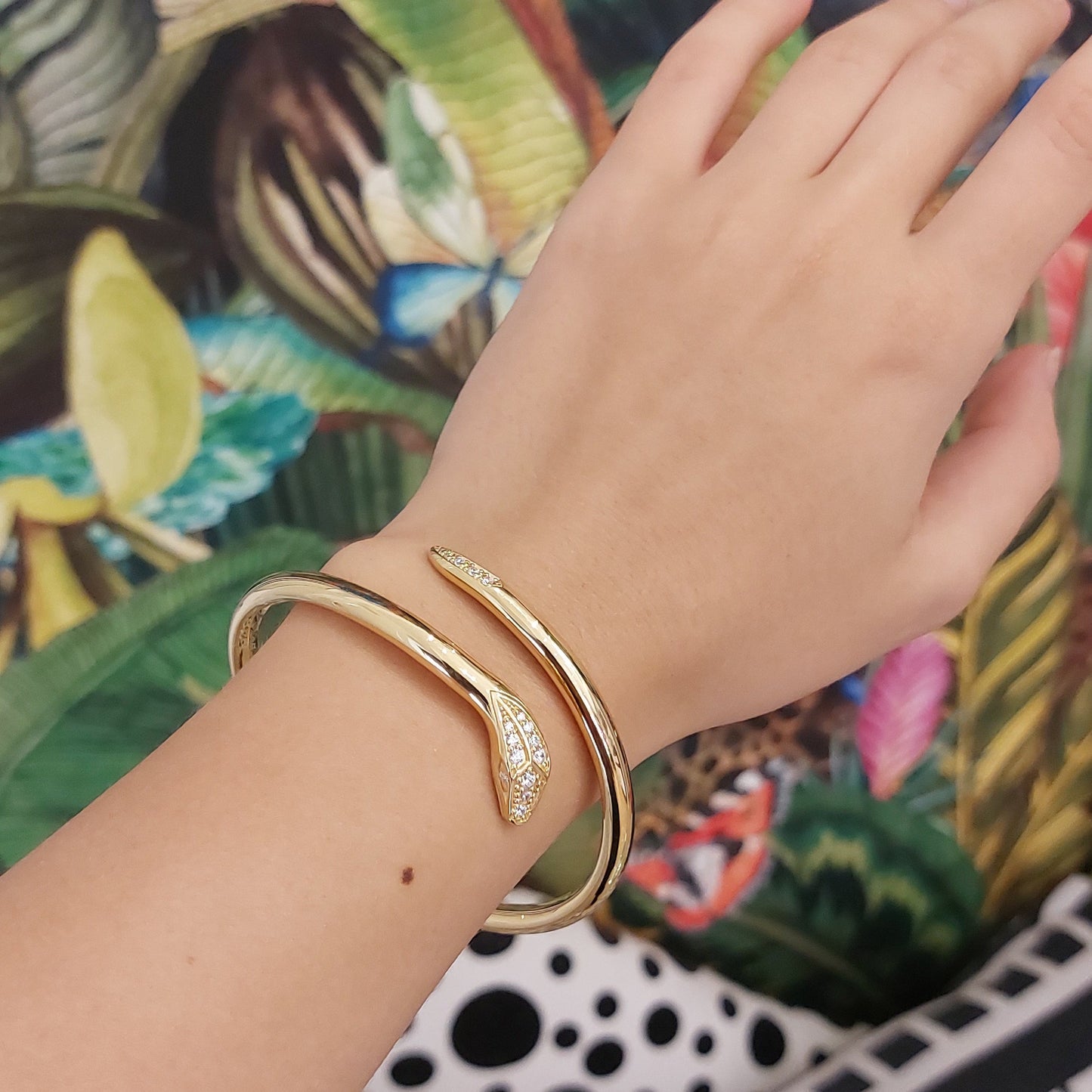 18ct Gold Vermeil Swarovski Crystal Snake Bangle