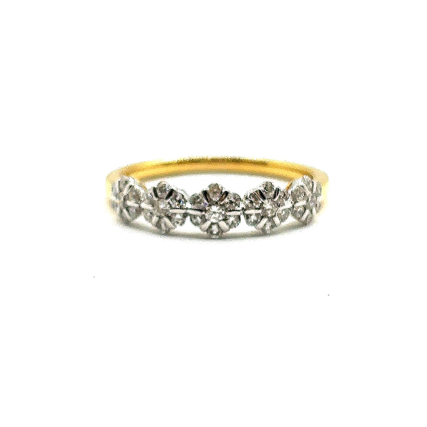 18ct Yellow Gold, 5 Floral Cluster Eternity Ring