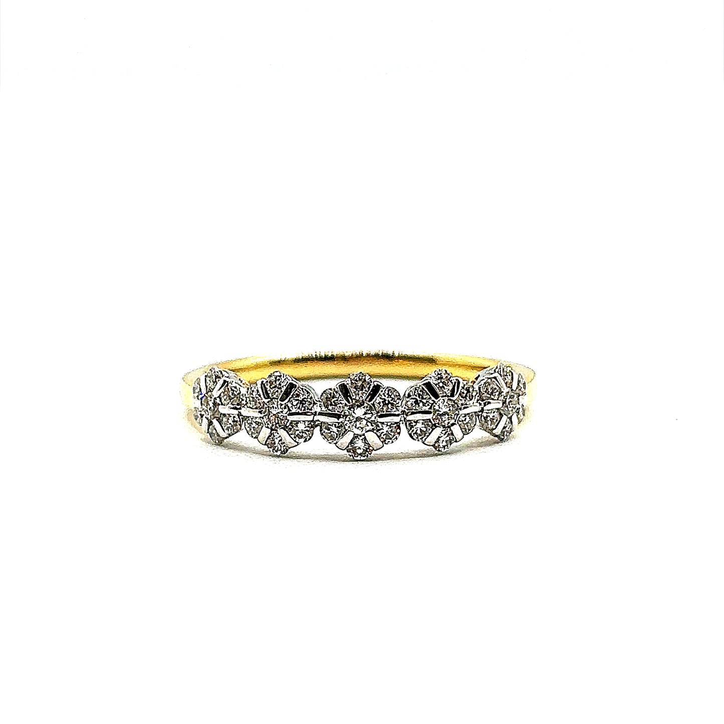 18ct Yellow Gold, 5 Floral Cluster Eternity Ring