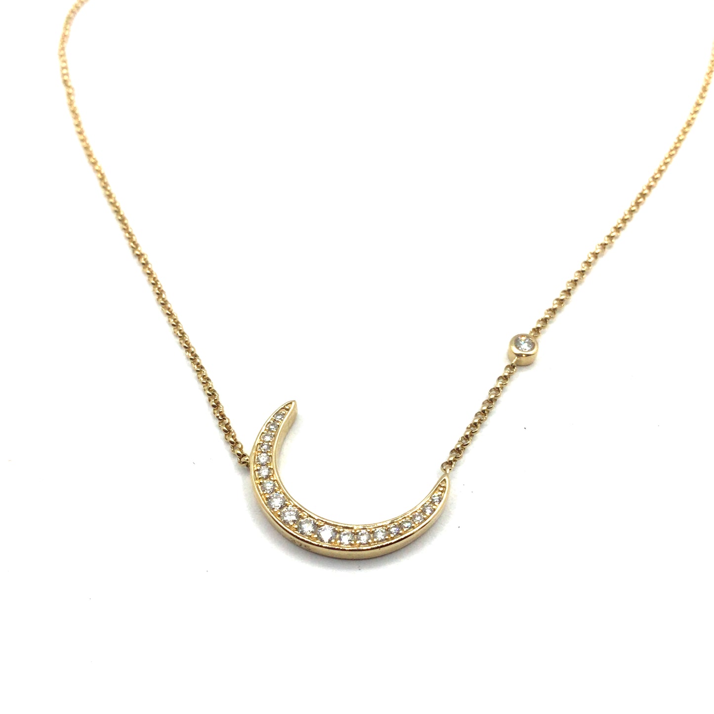 9ct Yellow Gold 20 Round Diamonds Crescent Necklet