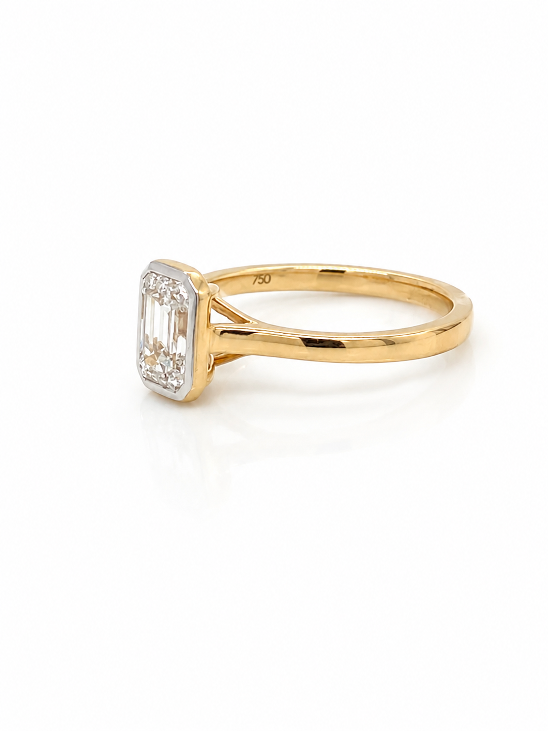 Diamond Rubover Emerald Cut Ring in Yellow Gold