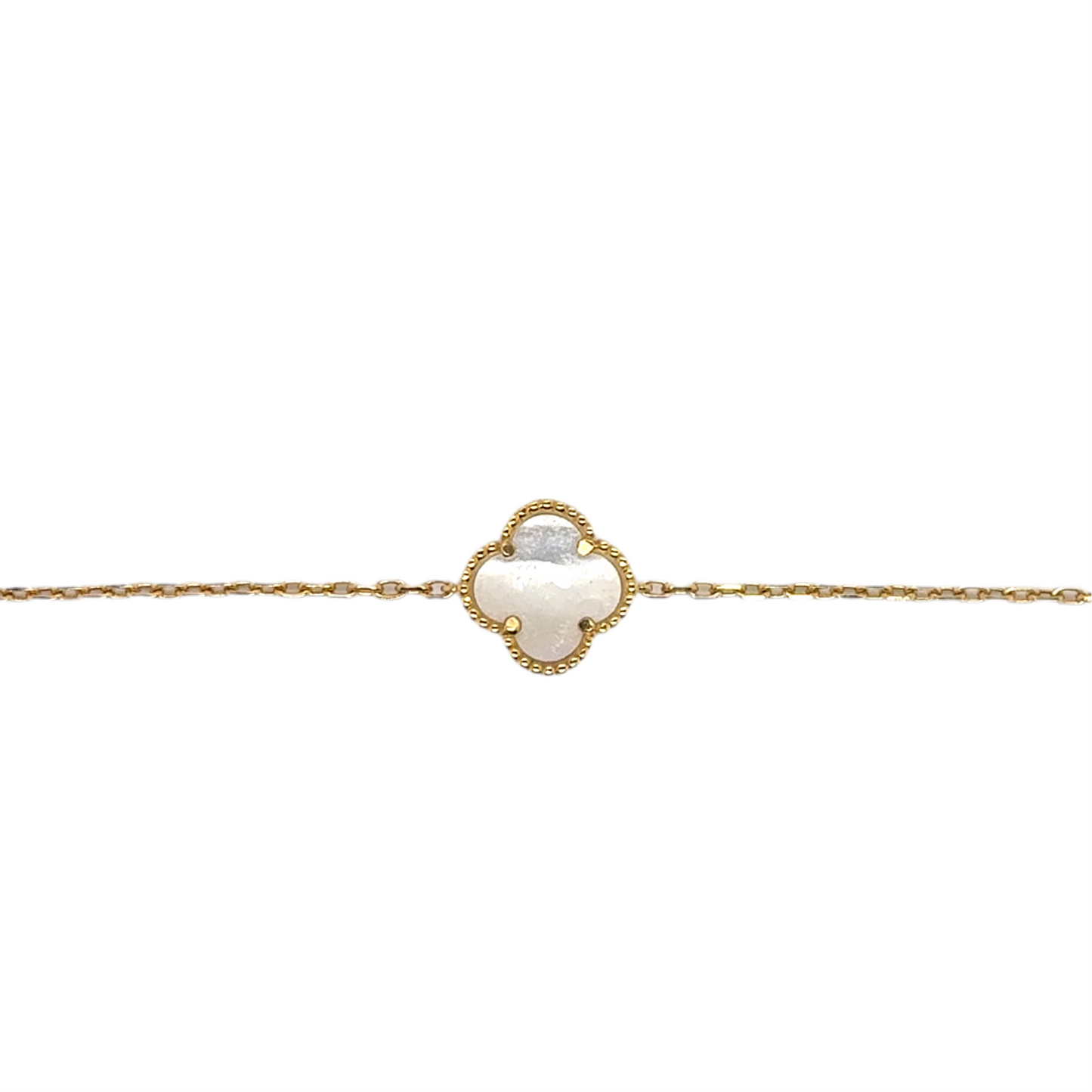 925 gold plated small mother of pearl clover bracelet