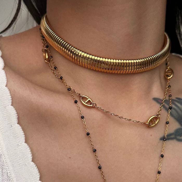 Gold Plated Chunky Stretch Design Bracelet 0.8cm Width
