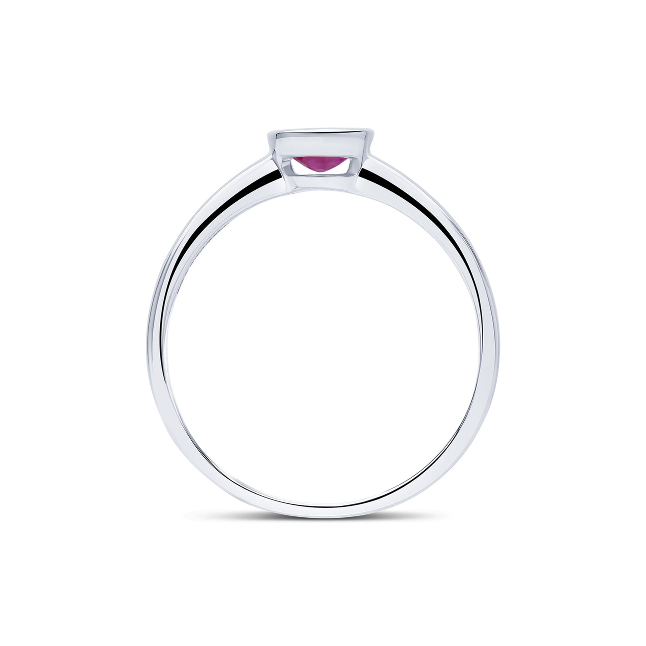 Solitaire Round Brilliant Cut Bezel Set Ruby Ring in 9ct White Gold