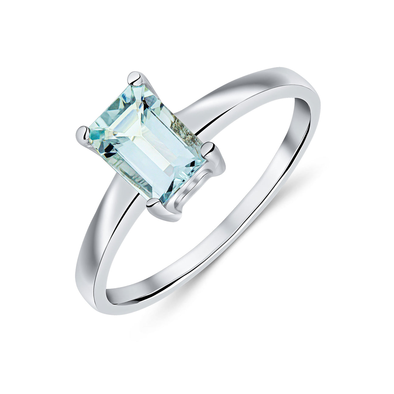 Solitaire Emerald Cut Aquamarine Ring in 9ct White Gold
