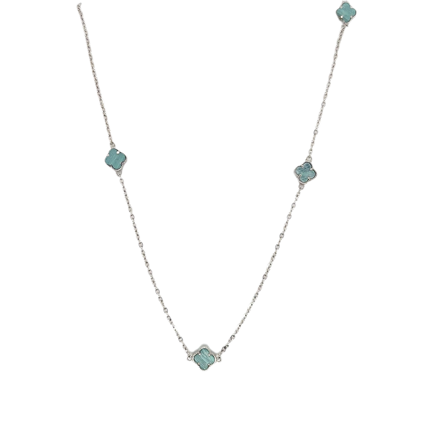925 silver small multi blue long clover necklace