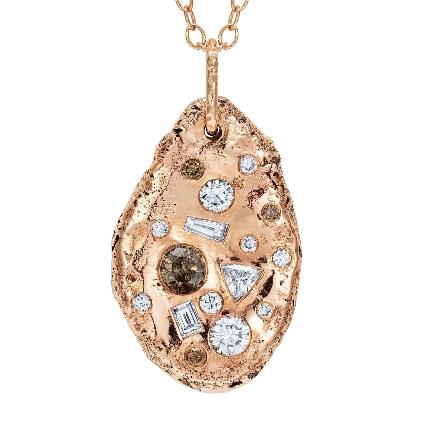 9ct Rose Gold Chocolate Chip Cookie Pendant - Assorted Diamonds and Chain