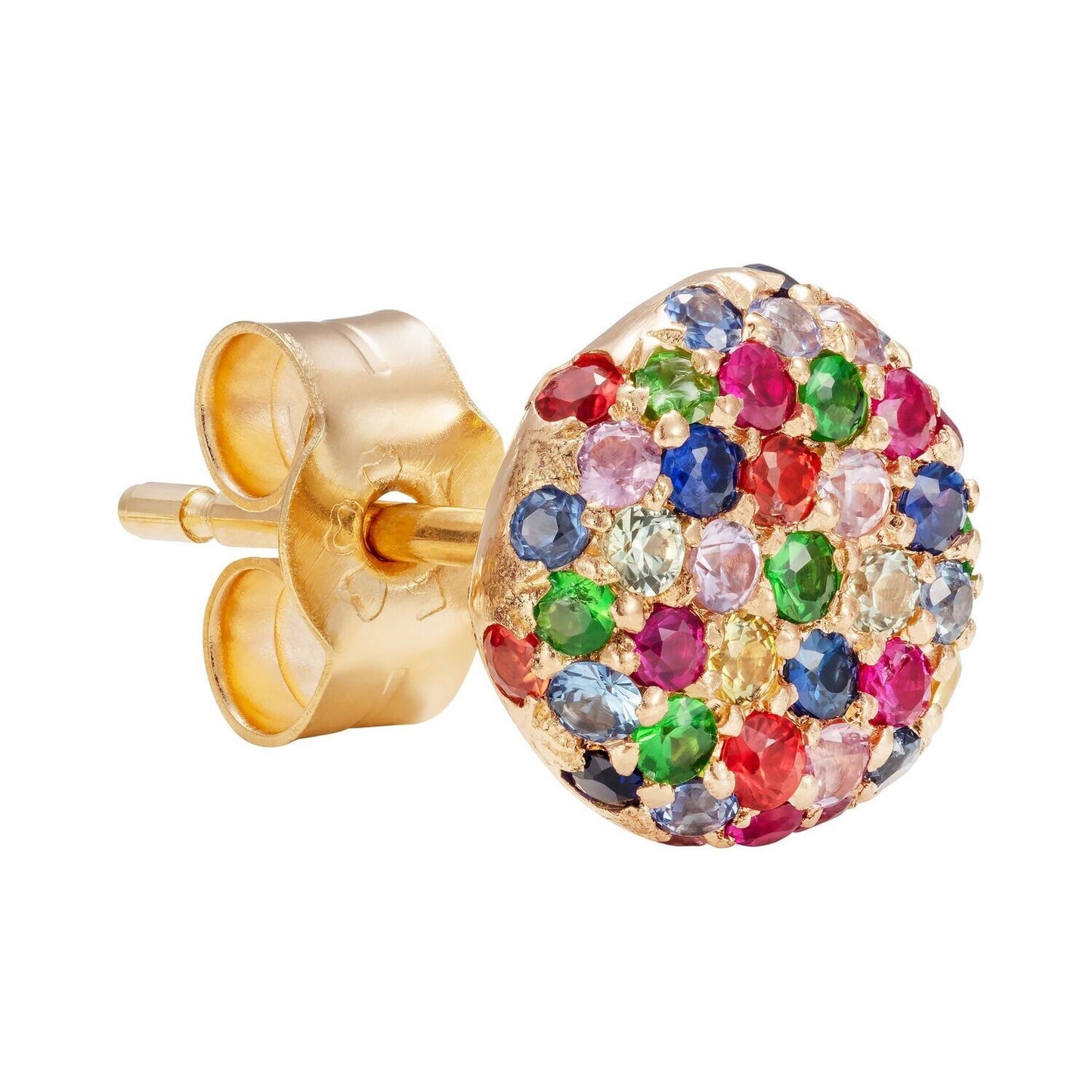 9ct Yellow Gold Sapphire, Ruby and Tsavorite Sprinkled Doughnut Earrings