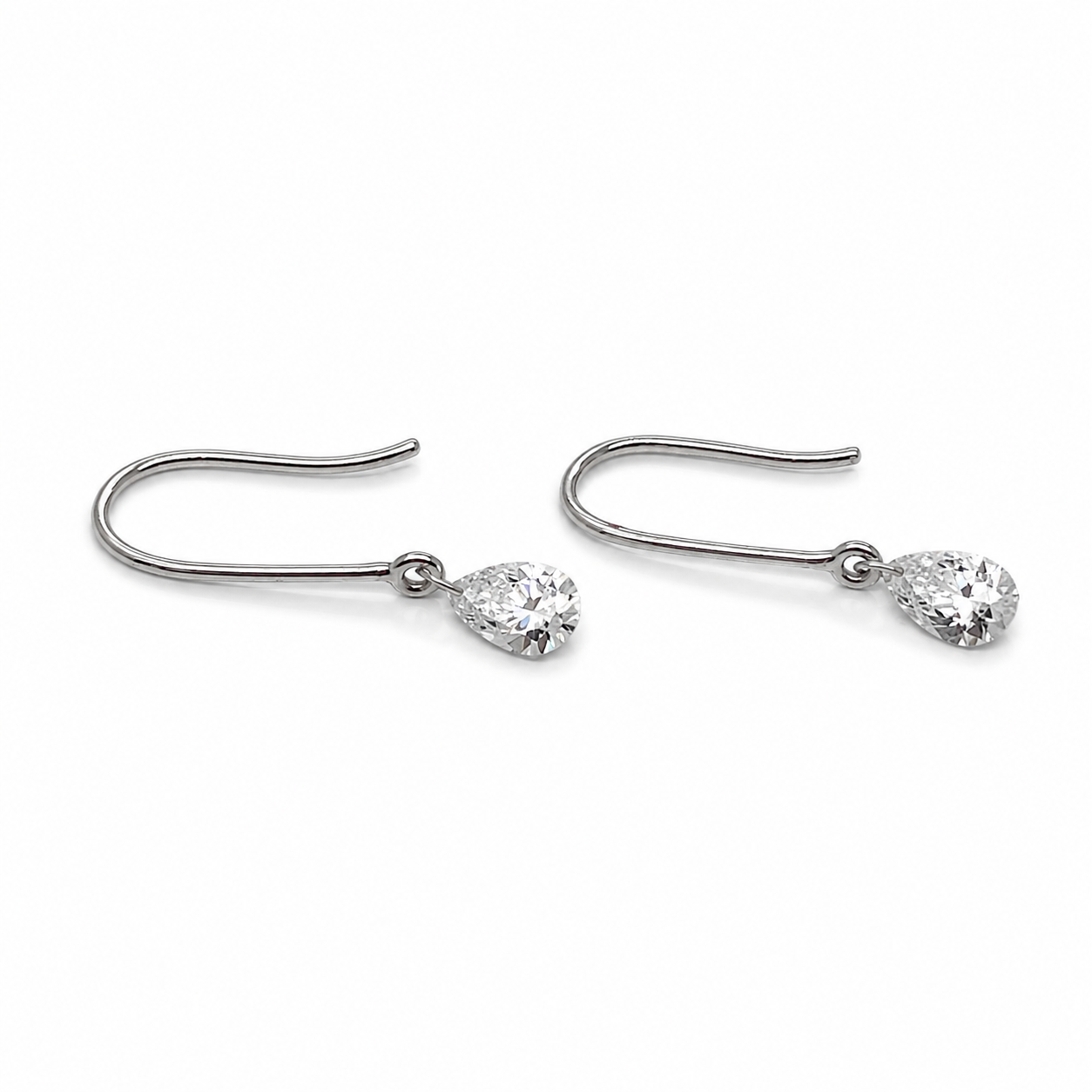 Floating Pear Cut Drilled Diamond Drop Earrings In 9ct White Gold