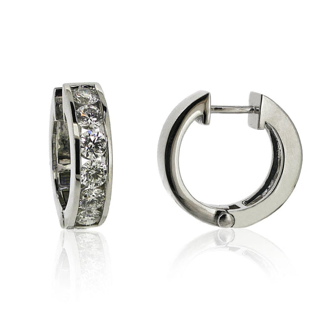 18ct White Gold Channel Set Diamond Hoops