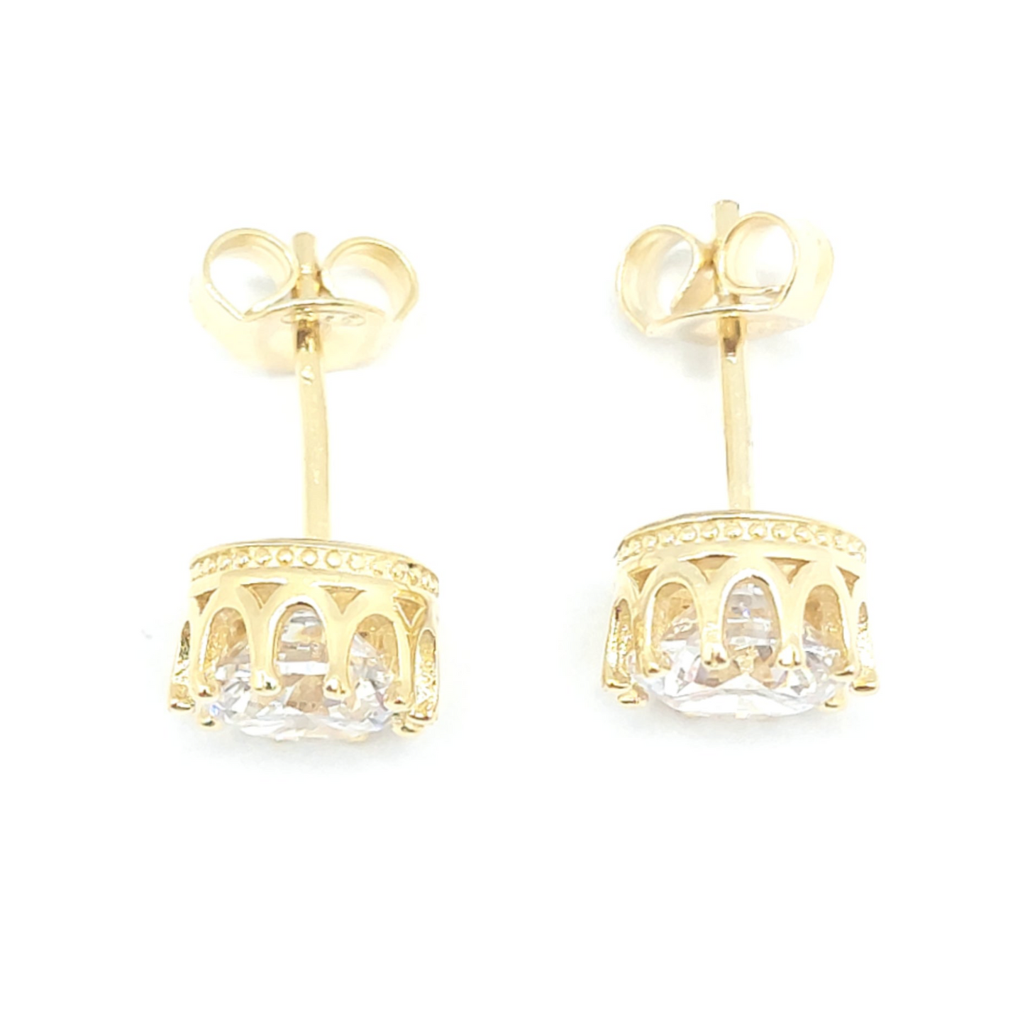 925 yellow gold round cz studs