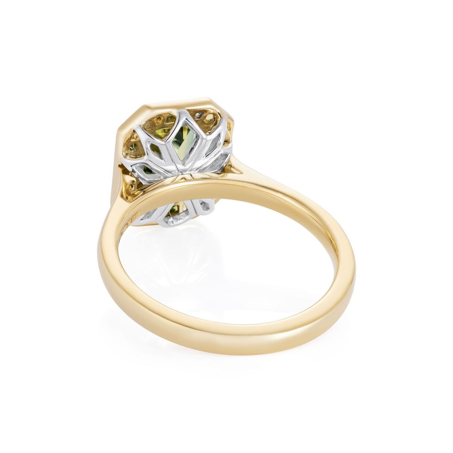 Bicolour Yellow Green Sapphire Diamond Halo Ring 18ct Yellow Gold Platinum