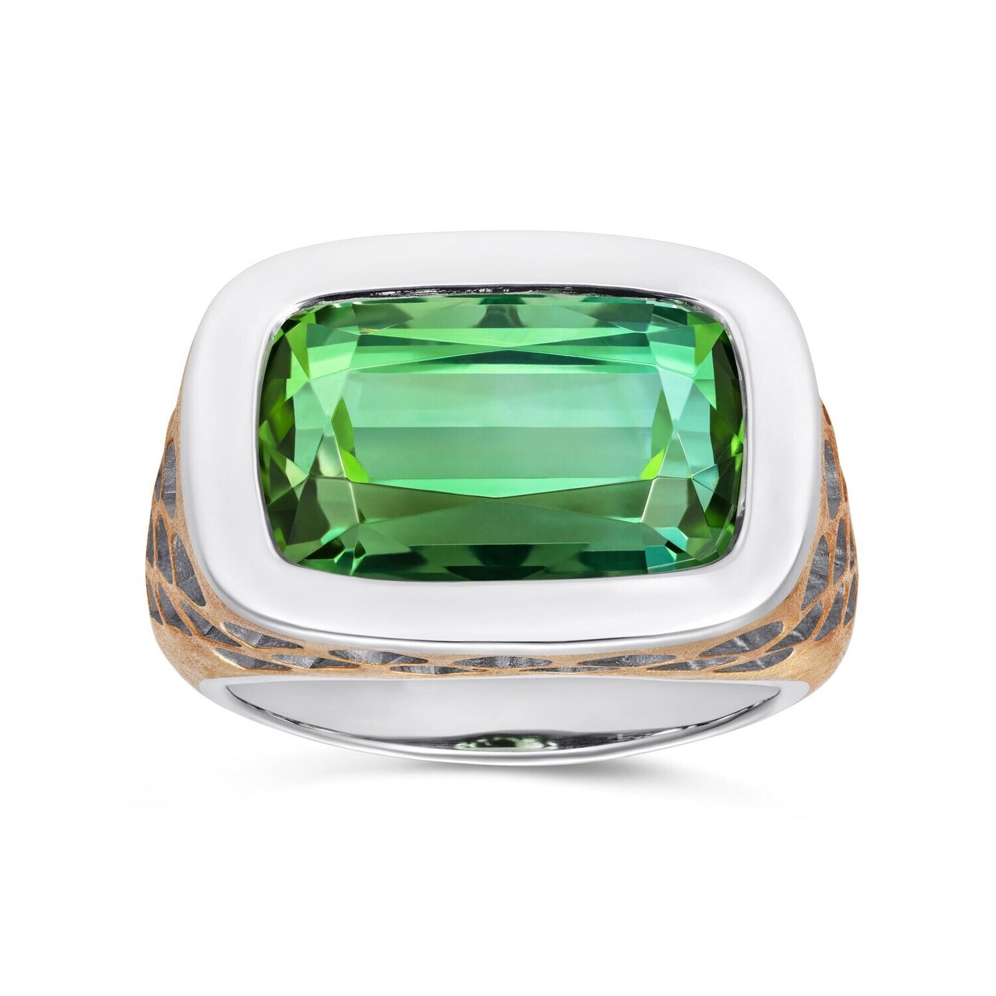 Seafoam Green Tourmaline Signet Ring 18k White and Yellow Gold