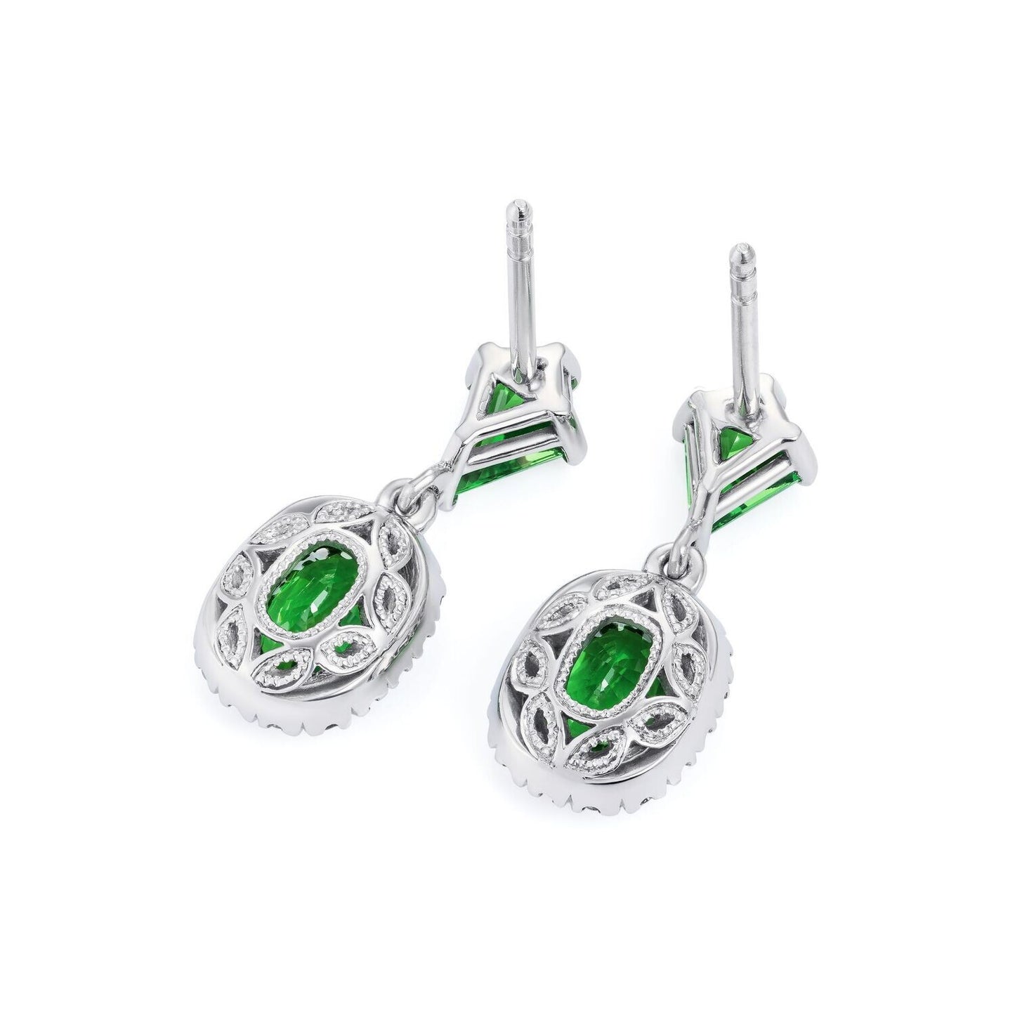 Green Tsavorite Kite and Cushion And Diamond Earrings In Platinum