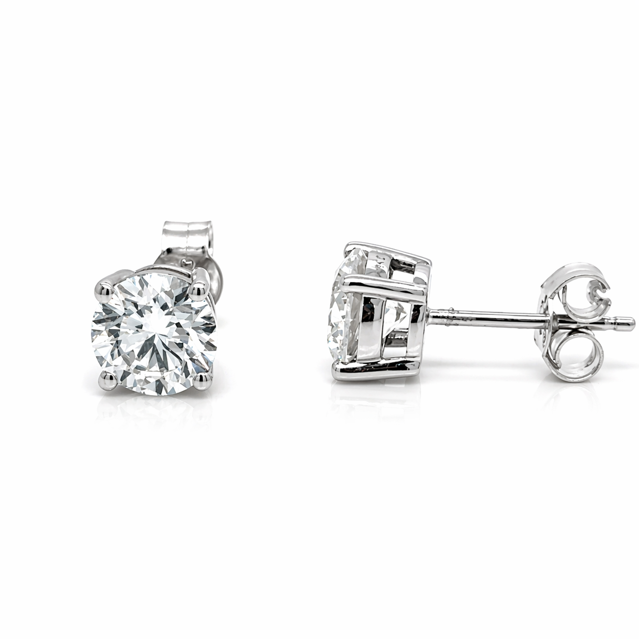 Round Brilliant Cut 0.65ct Lab Grown Diamond Four Claw Stud Earrings in 9ct White Gold