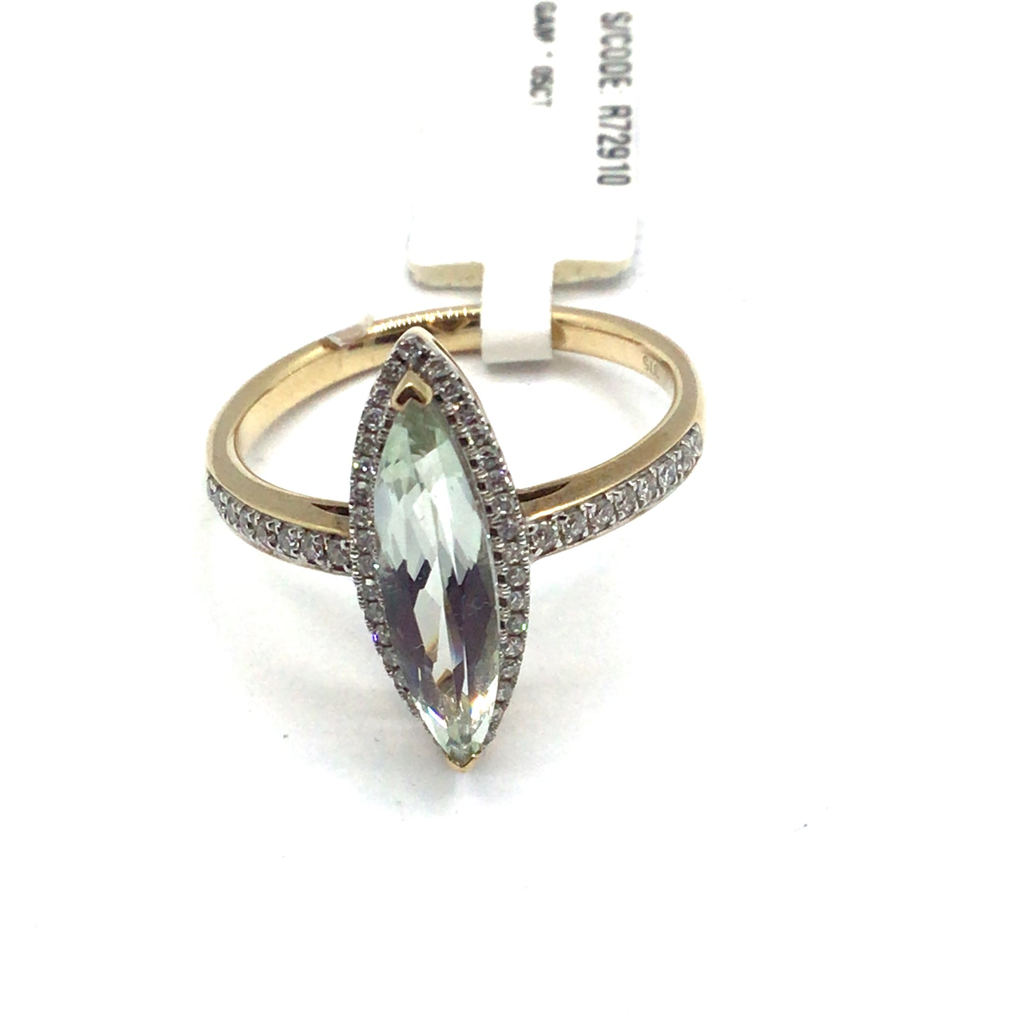 9ct Yellow Gold Marquise Cut Green Amethyst and Diamond Ring