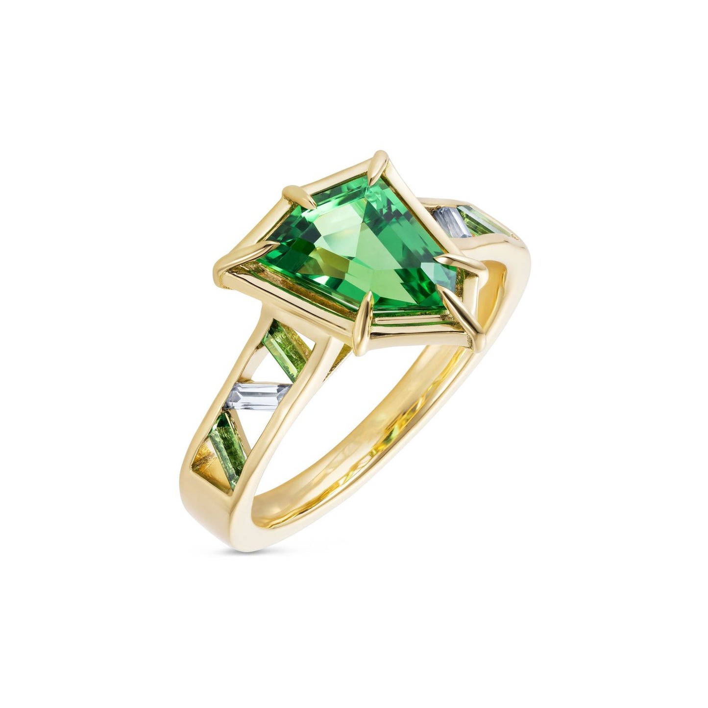 Tsavorite Garnet Freeform Cut Ring In 18ct Yellow Gold