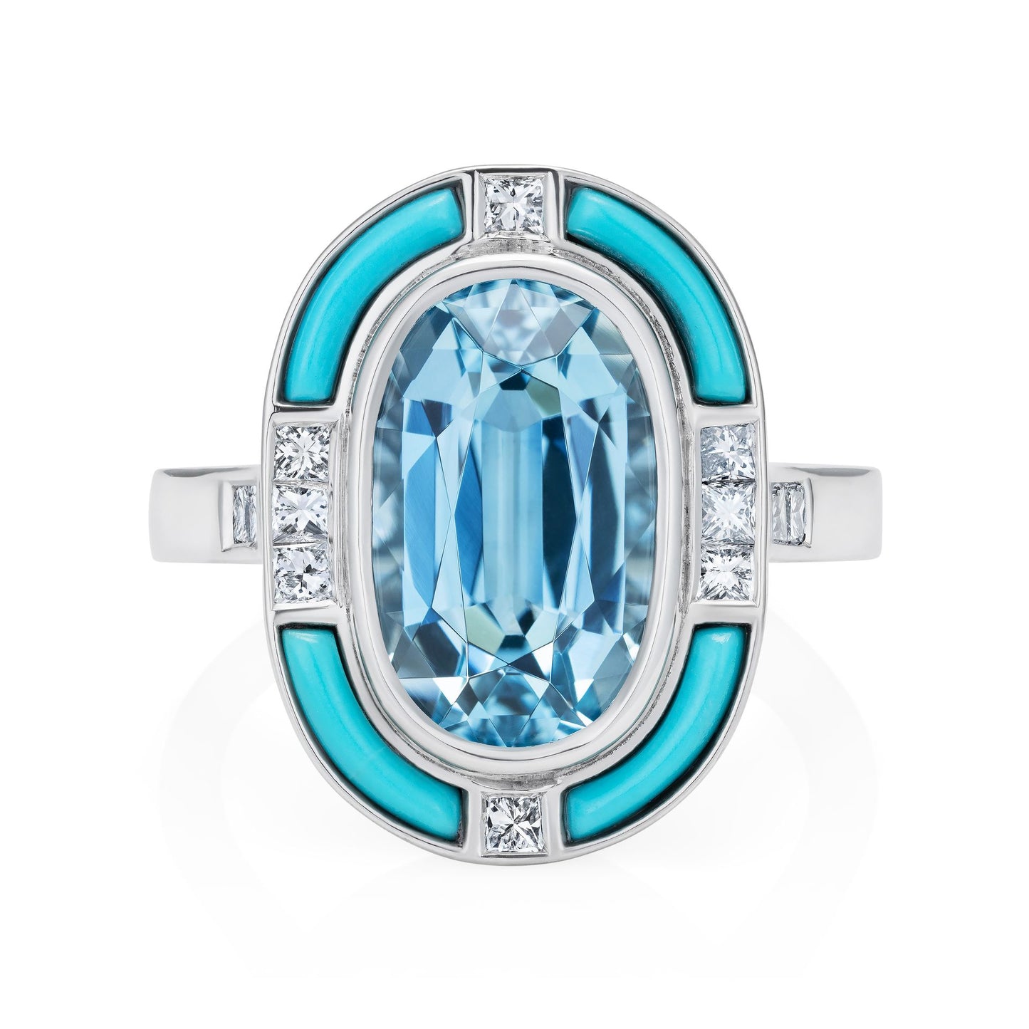 Aquamarine, Diamond and Turquoise Halo Ring Platinum