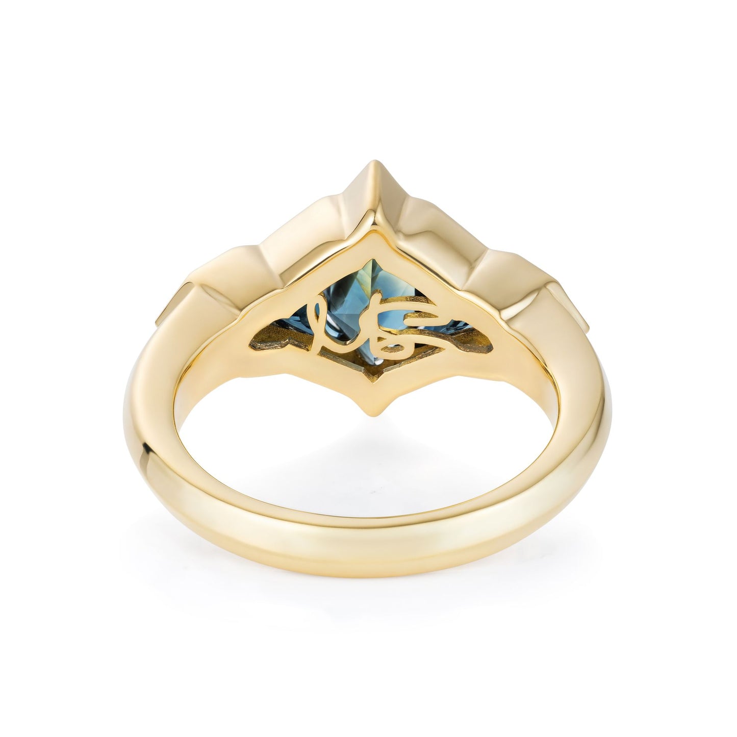 Blue, Yellow and Teal Sapphire, Diamond, 18ct Yellow Gold and Platinum Nebula 5 Stone Ring