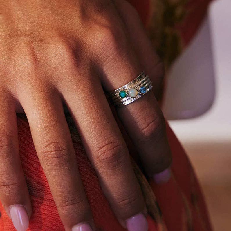 Sterling Silver "Pure Soul" Opal, Green Onyx & Swiss Topaz Spinning Ring