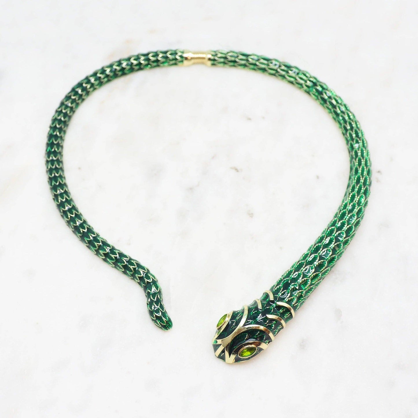 Gold Plated Serpensia Snake Green Open Necklace