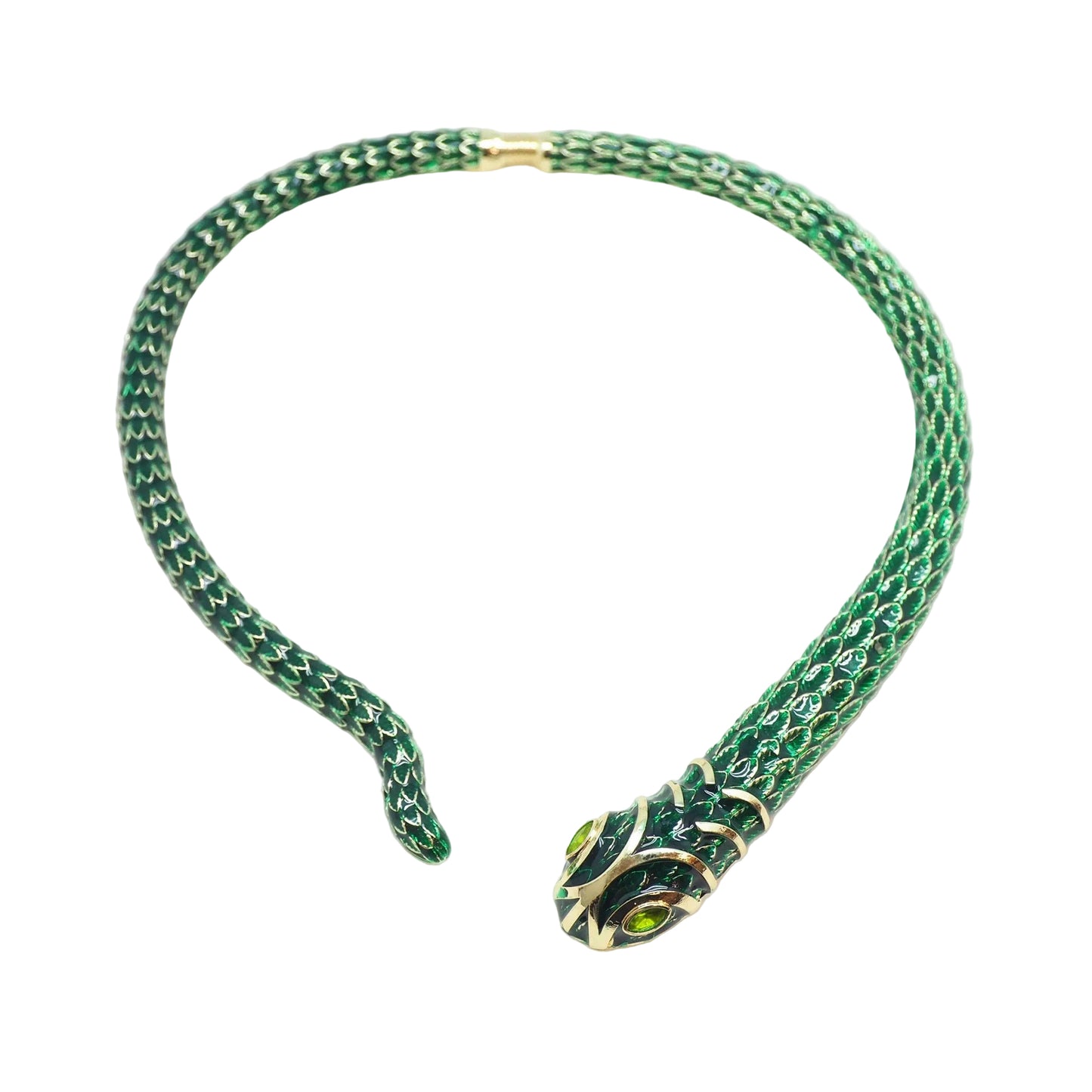 Gold Plated Serpensia Snake Green Open Necklace