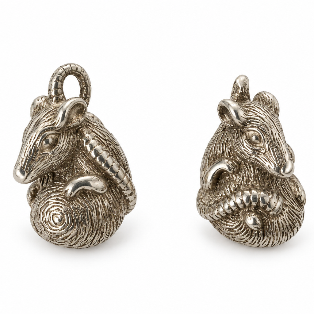 Sterling Silver Zodiac East Rat Cufflink