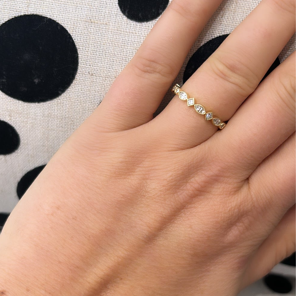 9ct Yellow Gold Half Eternity Ring Round Brilliant, Princess and Marquise Cut Diamond